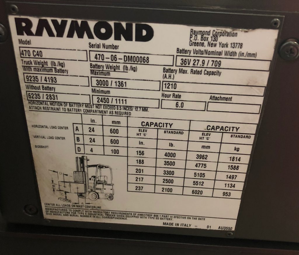 CES #20787 Raymond FL4700 Electric Forklift - Coronado Equipment Sales